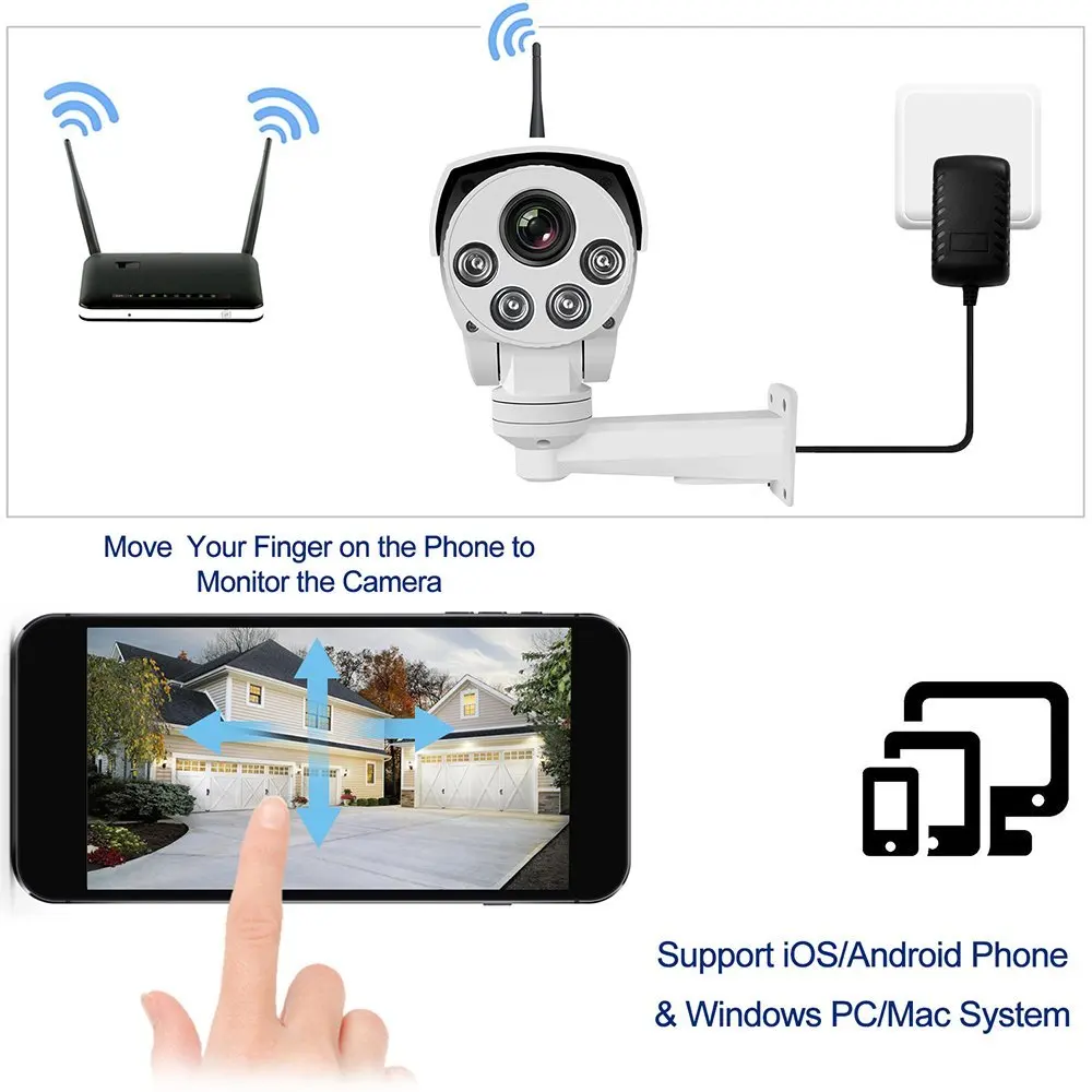 1080P Wifi IP камера беспроводная Wifi камера безопасности пуля с аудио ночного видения для помещений и улицы IP66 с PTZ 5X Zoom videcam