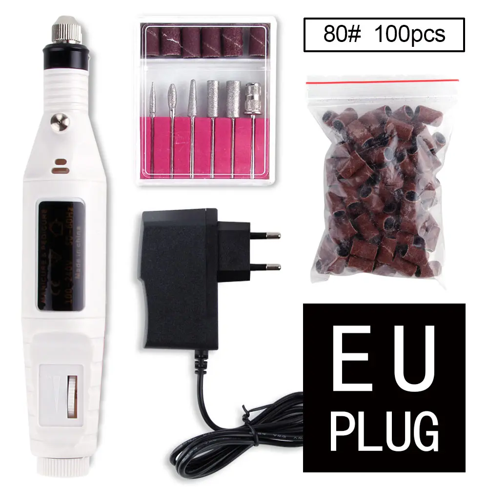 White set A EU plug Профессиональный электрический аппарат для маникюра, ручка для лака, пилка для ногтей, инструменты для педикюра, керамические фрезы, дрель для ногтей, фрезерный аппарат для маникюра - Color: White set A EU plug