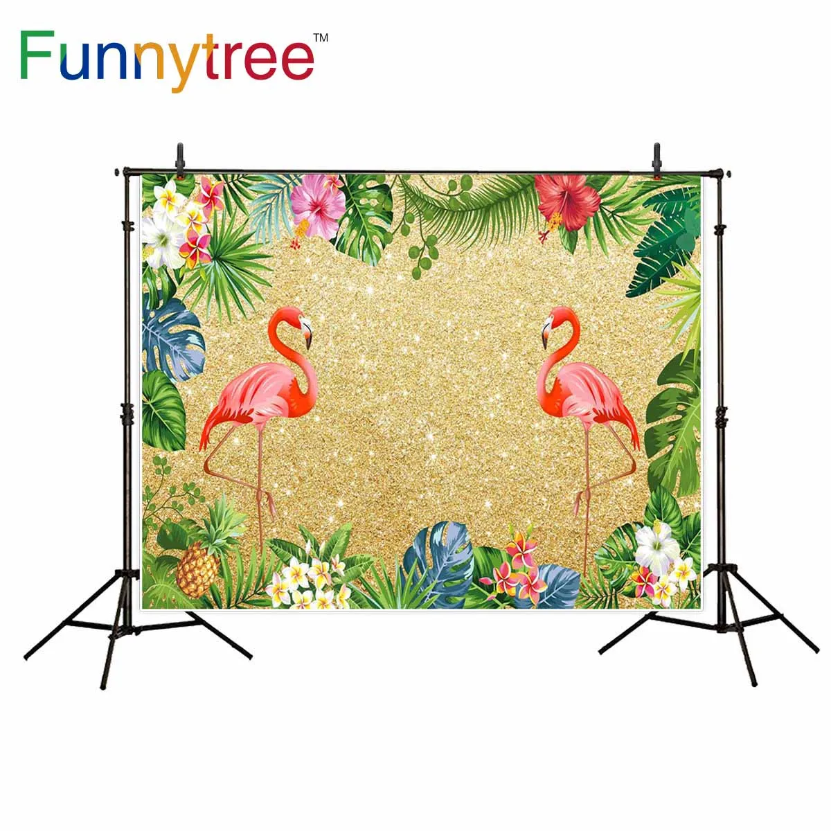 

Фон Funnytree для студийной фотосъемки с изображением фламинго, тропических листьев и цветов