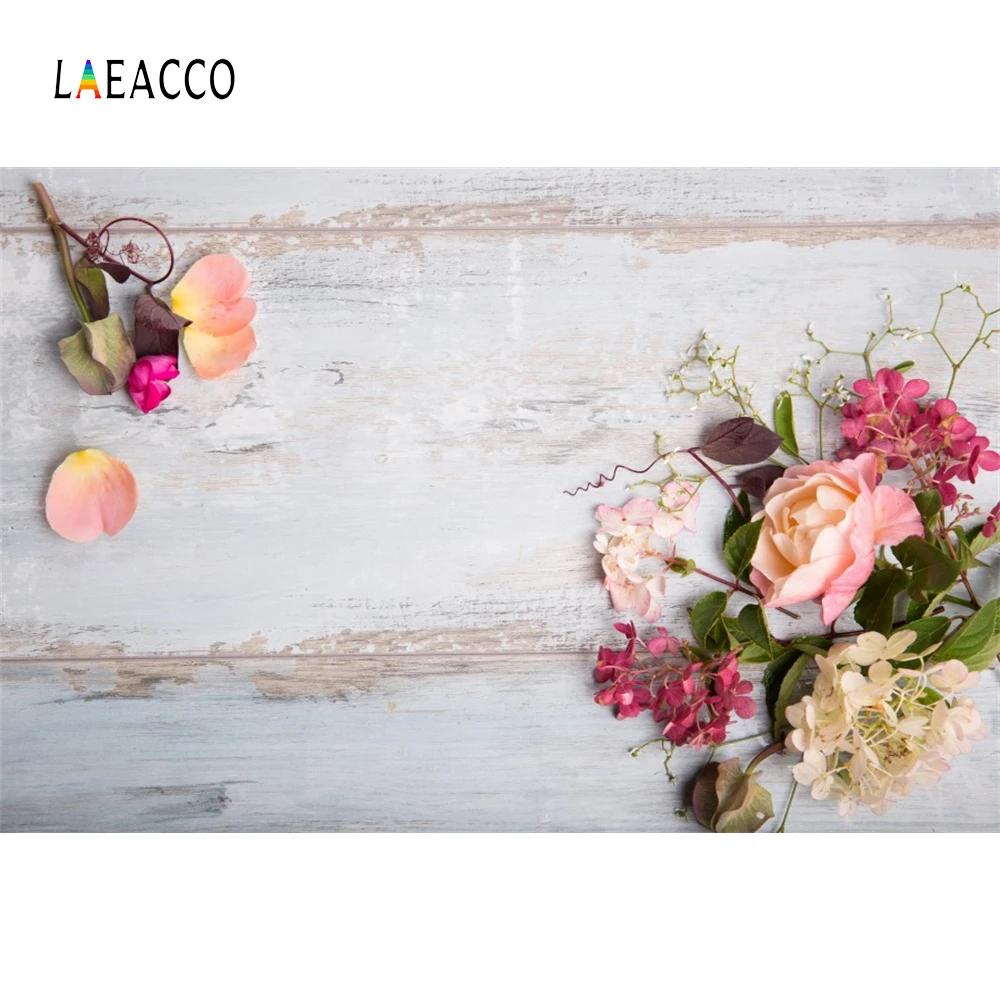 Фоны Laeacco для фотосъемки с деревянной доской и цветами день рождения детский душ