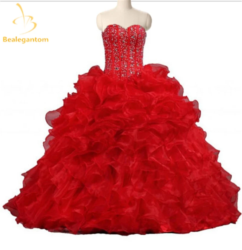 

Bealegantom Elegant Red Sweetheart Ball Gowns Quinceanera Dresses Beaded Rhinestones Sweet 16 Dresses Vestidos De 15 Anos QA1124
