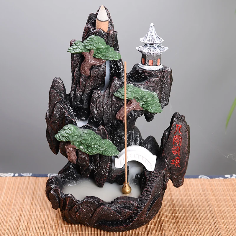 

Vintage Mountain Waterfall Backflow Incense Burner Stick Incense Censer Natural Resin Rockery Decor Zen Crafts Aromatic Stove