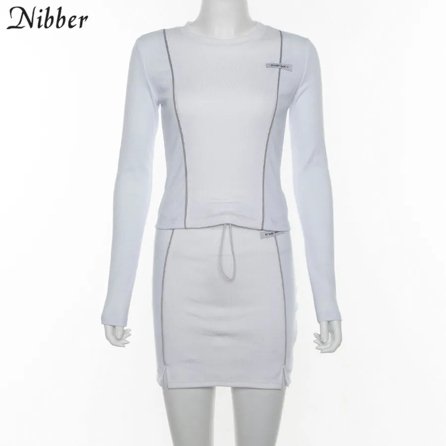 Nibber модная Светоотражающая Лоскутная Спортивная одежда 2 шт. наборы femme 2019new белые вязаные топы женские футболки мини-футболки юбки костюмы