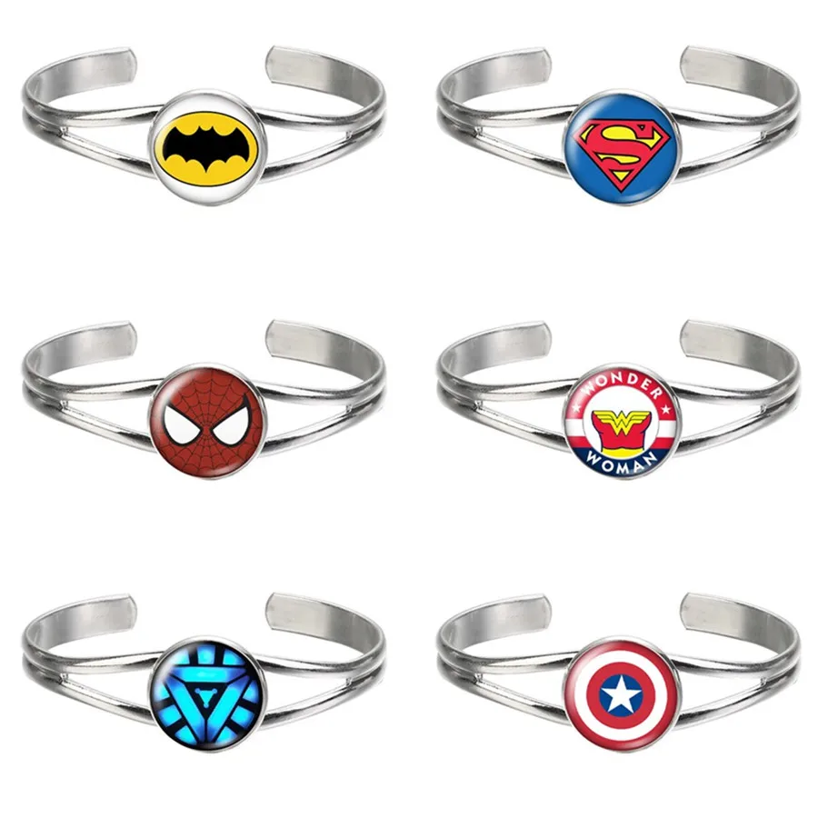 New Ironman Sipderman Superheroes Photo glass cabochon Silver color bangle bracelets For Men And Women Jewelry ZB0418 | Украшения и
