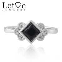 Leige Jewelry Black spinel Ring Princess Cut Black Gemstone Engagement Rings For Woman Sterling Sliver 925 Fine Jewelry