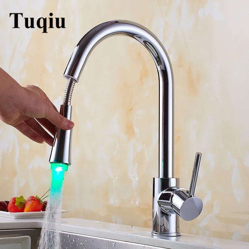 Pull Out Kitchen Faucet Chrome Led Sink Mixer Tap 360 degree rotation torneira cozinha mixer | Обустройство дома