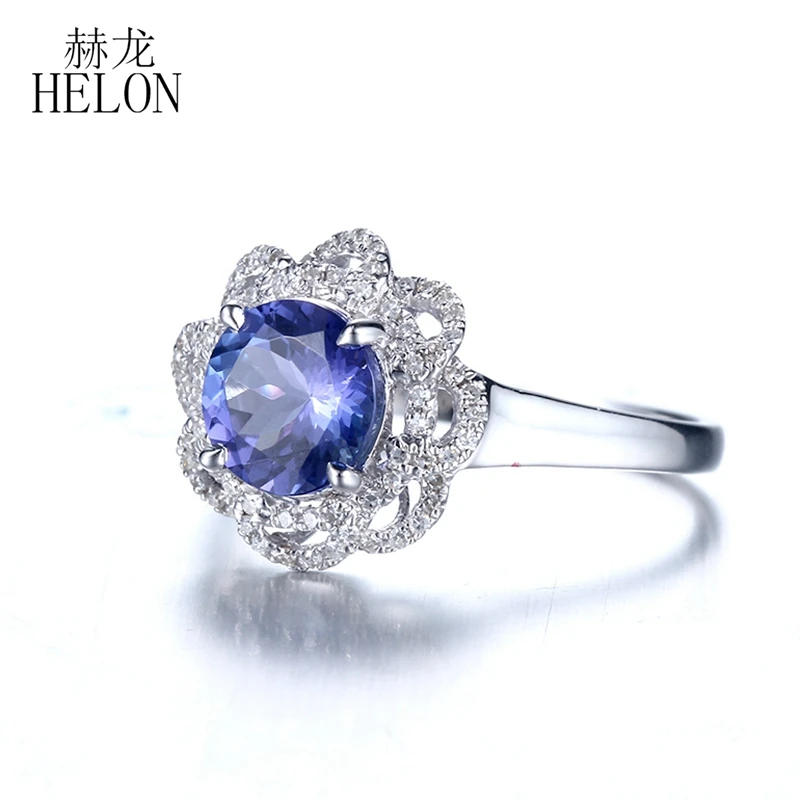 HELON 7 мм Синий танзанит 0.2ct бриллианты Твердые 14 К(AU585) белое золото обручальное Обручальное кольцо Модные ювелирные изделия элегантный уникальный подарок