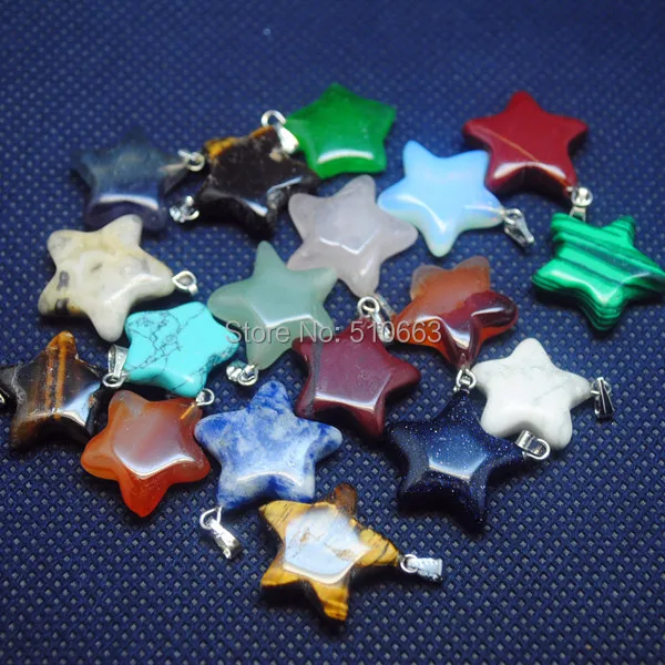 

12 Pieces/Lot Natural Gem Stone Five Stars Shape New Stone Pendant Mix Different Types Of Stone Size 20mm