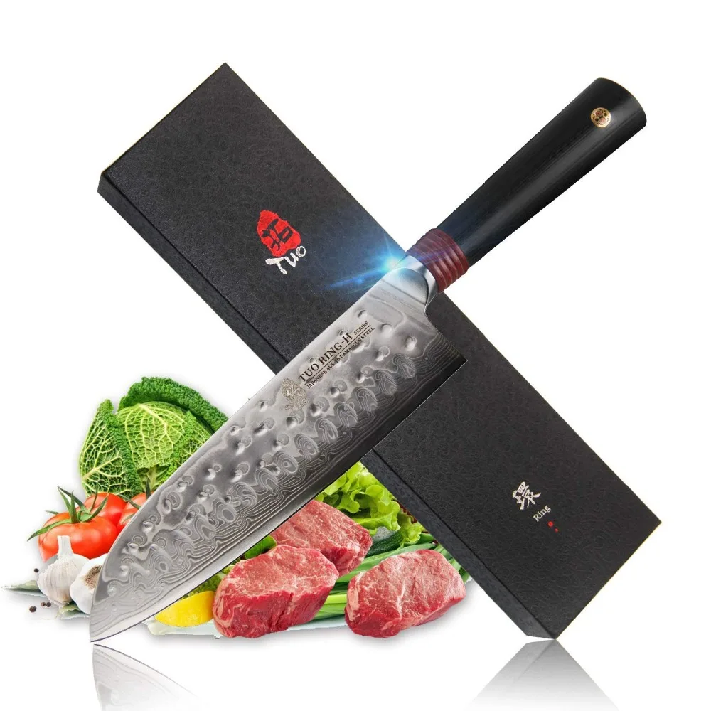 TUO столовые приборы Santoku нож-японский AUS-10 нержавеющая сталь кухня Knfie-молоток