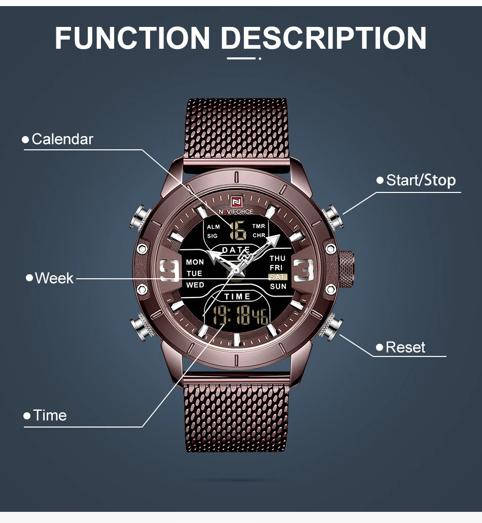 NAVIFORCE часы мужские спортивные кварцевые часы Топ люксовый бренд нержавеющая сталь Водонепроницаемый светодиодный цифровой наручные часы Relogio Masculino