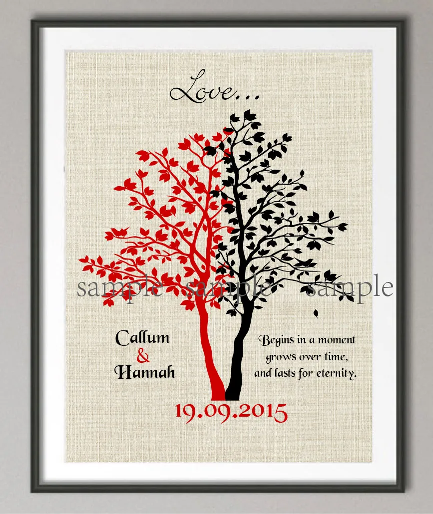 Пары свадьба годовщина картина с цитатой семейное дерево настенное искусство