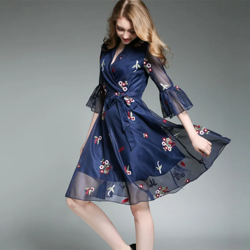 Lusumily новинка 2019 весеннее женское платье с вышивкой цветочное вырезом Vestidos для