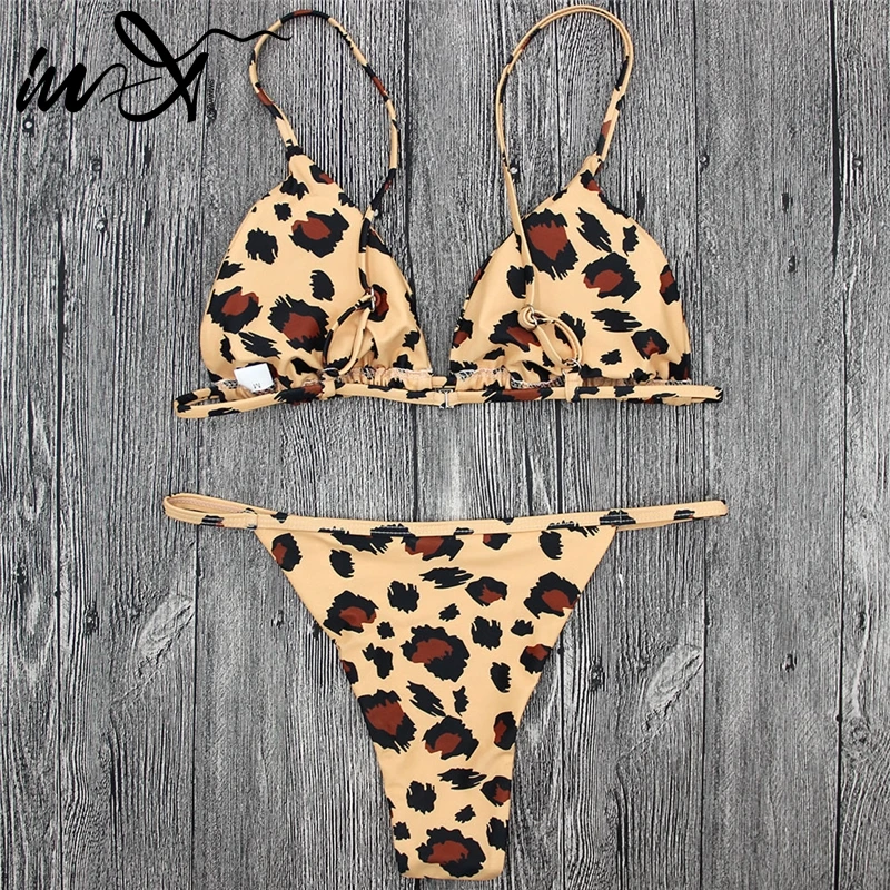 In-X Leopard print micro bikini 2019 Triangle swimwear women Thong swimsuit Sexy highcut bathing suit Push up brazilian biquini |