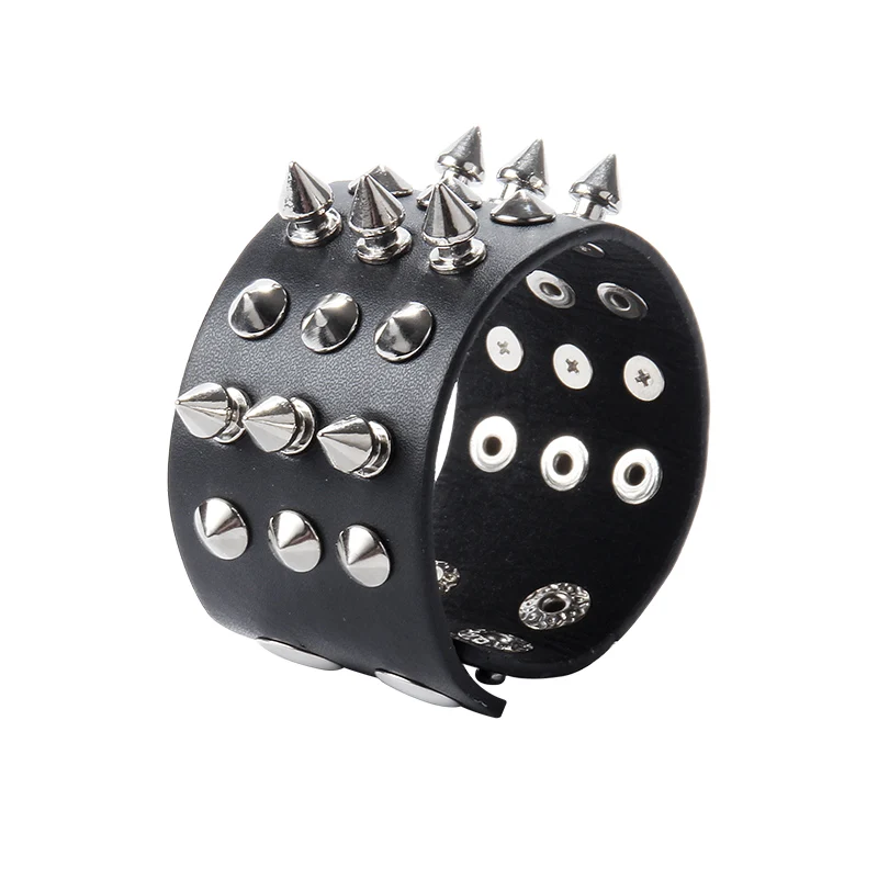 Унисекс браслет из Шипы и шипы четыре ряда широкие манжеты кожа панк готика рок