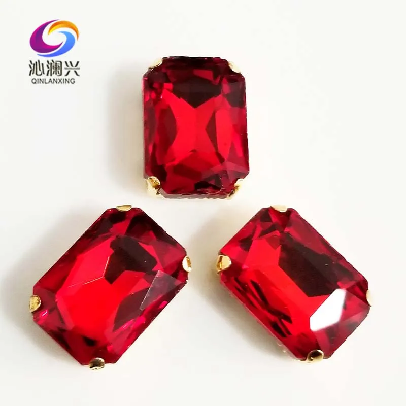 Бесплатная доставка красные Прямоугольные Стеклянные кристаллические камни для