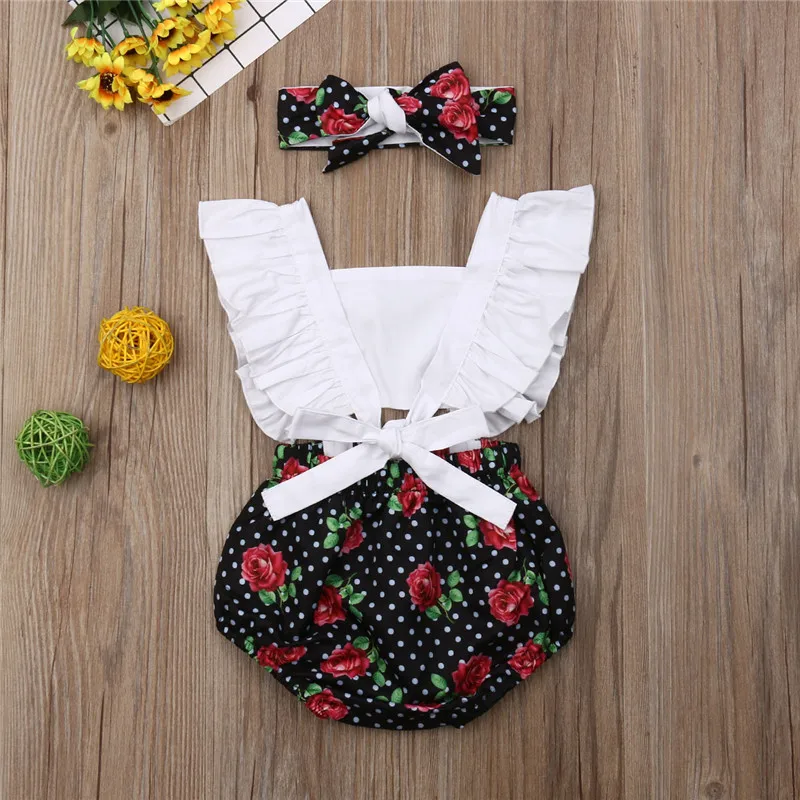 Детское Боди без рукавов с открытой спиной и цветочным принтом|Комплекты одежды|