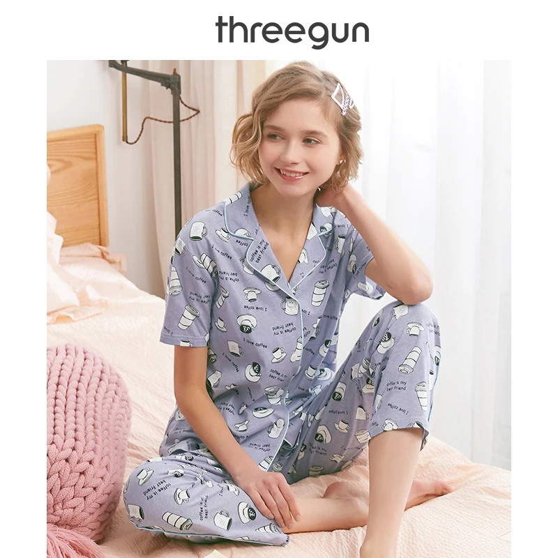 THREEGUN 2019 новые пижамные комплекты 100% хлопок высокого качественные пижамы Для