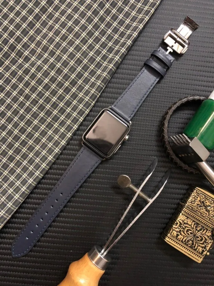 Indigo Кожаный ремешок для Apple Watch 4, 3, 2, 1, застежка-Пряжка, браслет для Iwatch 40 мм, 42 мм, 38 мм, 44 мм, ремень для одного тура - Цвет ремешка: Indigo
