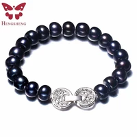 hengsheng big natural black pearl bracelet925 sterling silver women fashion jewelry bracelet9 10mm bread freshwater pearlgift