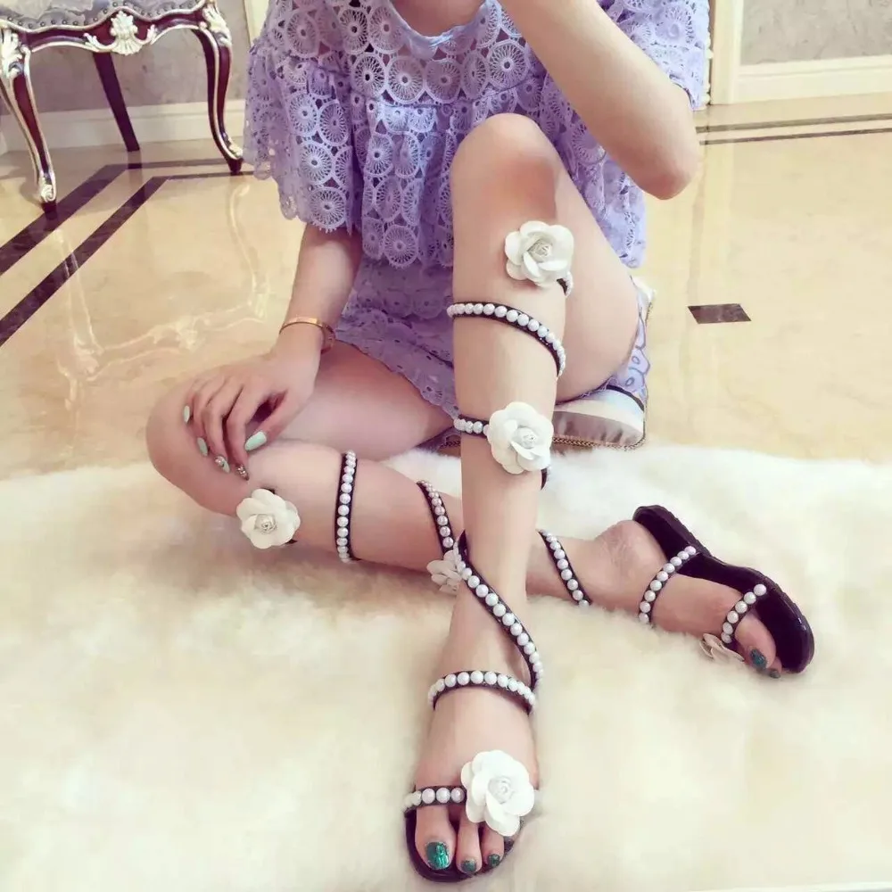 

Women Summer Shoes Flat Wedge Sandals High Heels Snake Strap Open Toe Pearl Flowers Women Gladiator Sandals Sexy Ladies Shoes