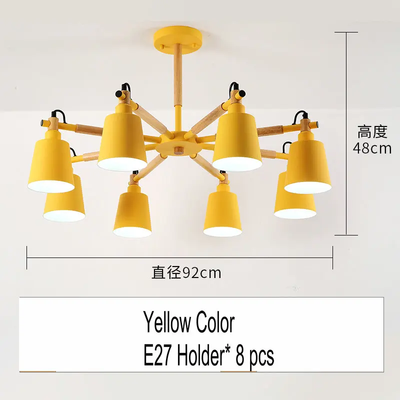 Yellow-8 lights Artpad Nordic люстра лампа 3/6/8 светильник s металлический оттенок деревянный подвесной светильник для Спальня Гостиная Обеденная светильник ing светильники - Цвет абажура: Yellow-8 lights