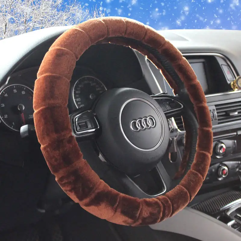 brown DIY плюшевый чехол рулевого колеса автомобиля Черный Серый Бежевый Коричневый желтый, ступицы рулевого колеса, меховая крышка рулевого колеса - Название цвета: brown