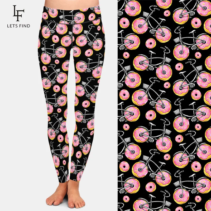 LETSFIND Women High Waist Workout Leggings Fashion Bicycles with Donuts Wheels Print High Quaility Fitness Elastic Leggings