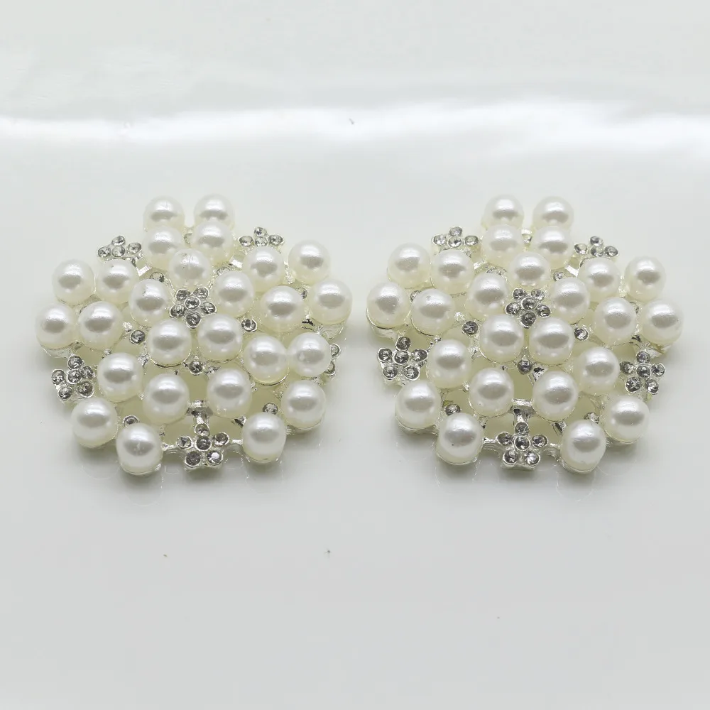 6 шт./компл. 30 мм красивый белый жемчужный Кнопка серебристый прозрачный стекло