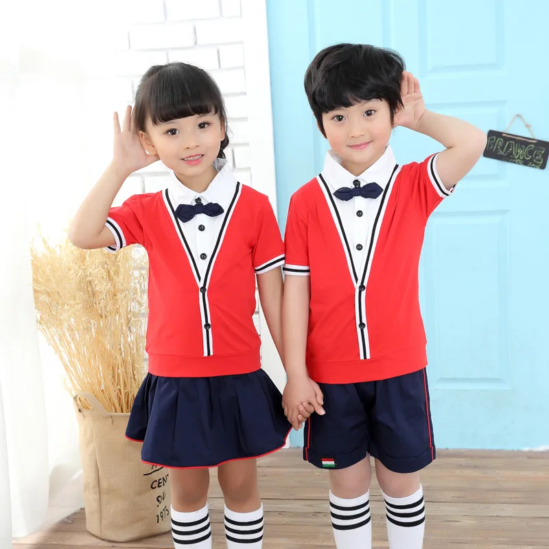 Girls boy Children School Uniform Dresses Kids England Style Short Sleeve Causal Bow Dress Fall Performance #8714 |