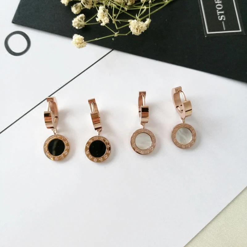 Женские серьги кольца YUN RUO в римском стиле с цифрами розовое золото подарок на