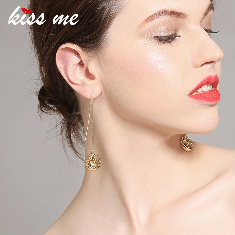 Женские длинные серьги KISS ME золотого цвета из цинкового сплава стразы для глаз