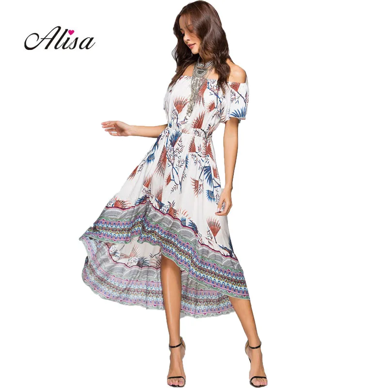 Для женщин Лето Boho длинный халат Новинка 2018 года с открытыми плечами пикантные