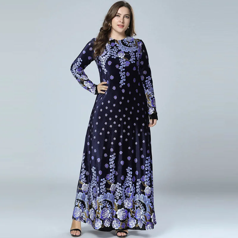 Мусульманское платье хиджаб Abaya арабское Платье с принтом Абайи вельветовое в