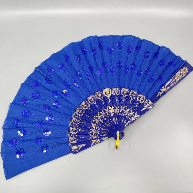 royal blue Китайский стиль вышивка резной веер пластиковые кости веер с пайетками реквизит для сцены аксессуары для танцев украшения дома 1 шт - Цвет: royal blue