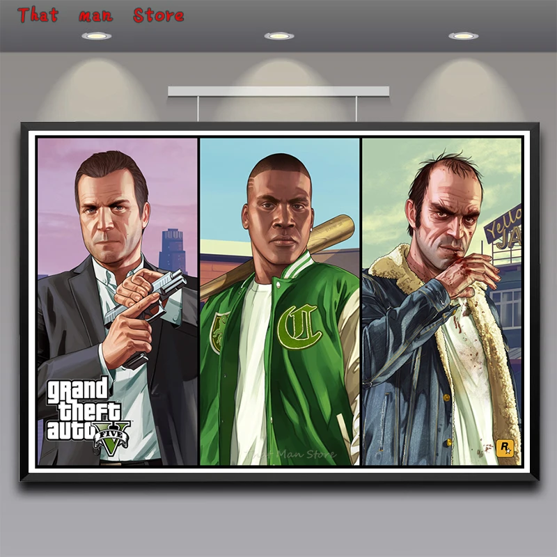 GTA 5 игровой плакат Grand Theft Auto V видео настенные художественные плакаты и печати для гостиной стены без рамы 42*30 см - Цвет: Тёмно-синий