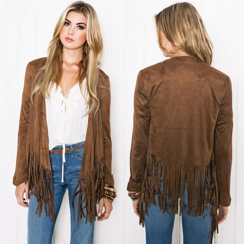 Осенний модный Женский Повседневный Кардиган с длинным рукавом и кисточками