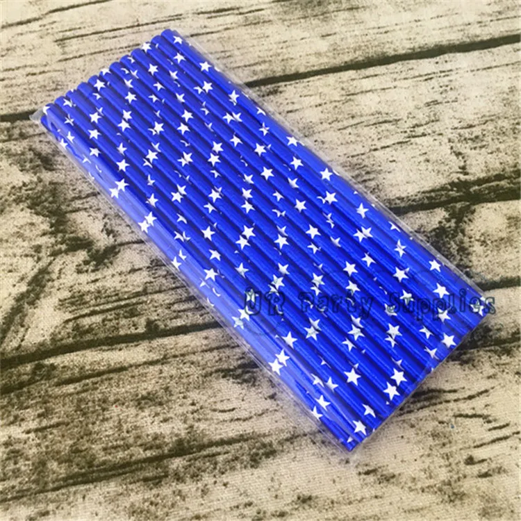 500 шт. бумажные соломинки из фольги синие с белыми звездами патриотивечерние