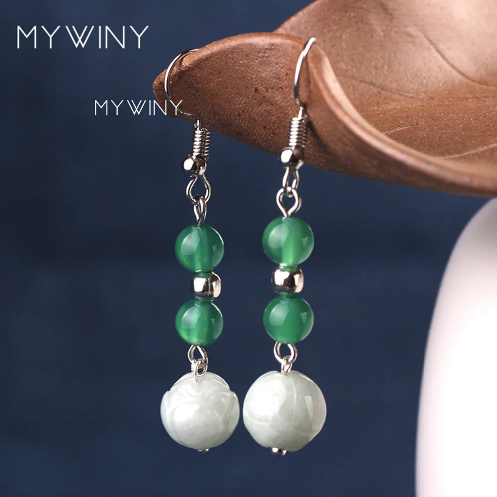 MYWINY Винтажные серьги с зеленым камнем для женщин очаровательные висячие
