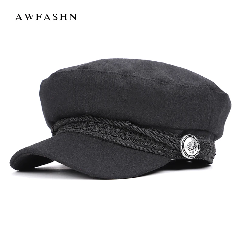 Hot Fashion Solid Color Military Hats Newsboy Hat Autumn Winter Man Woman Captain Caps Vintage Trucker Wool Casual Flat Cap Bone |