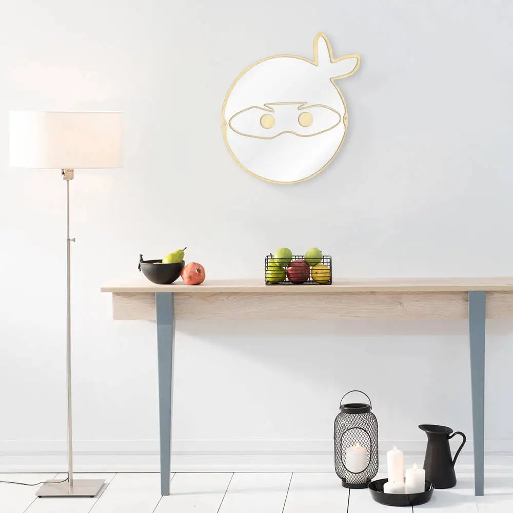Japanese Ninja Shaped Acrylic Wall Mirror With Wooden Back Comic Anime Fans Gift Nursery Kids Room Cartoon Show Decor Art Mural | Дом и сад