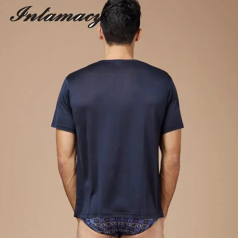 Мужская 100% натуральная шелковая вязка футболка Летняя мужская рубашка большого