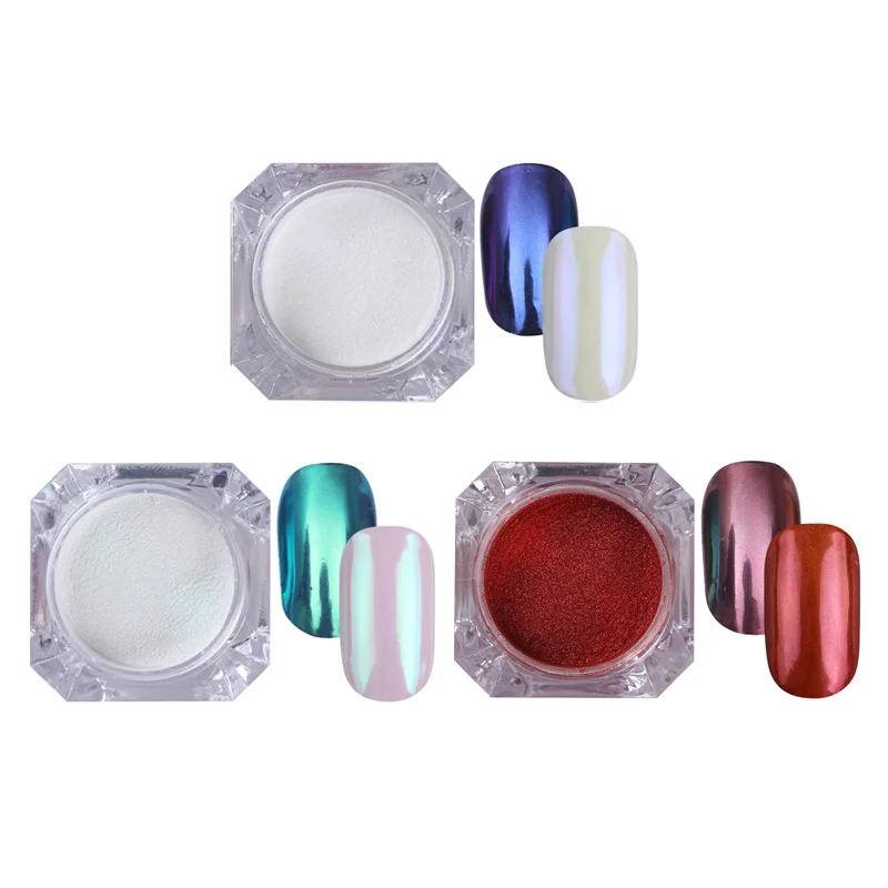 Set 3 3 Boxes Mirror Powder Set Nail Art Chrome Pigment Dust Kit Shell Shimmer DIY Glitter Manicure Blue Purple Decor Tips - Цвет: Set 3