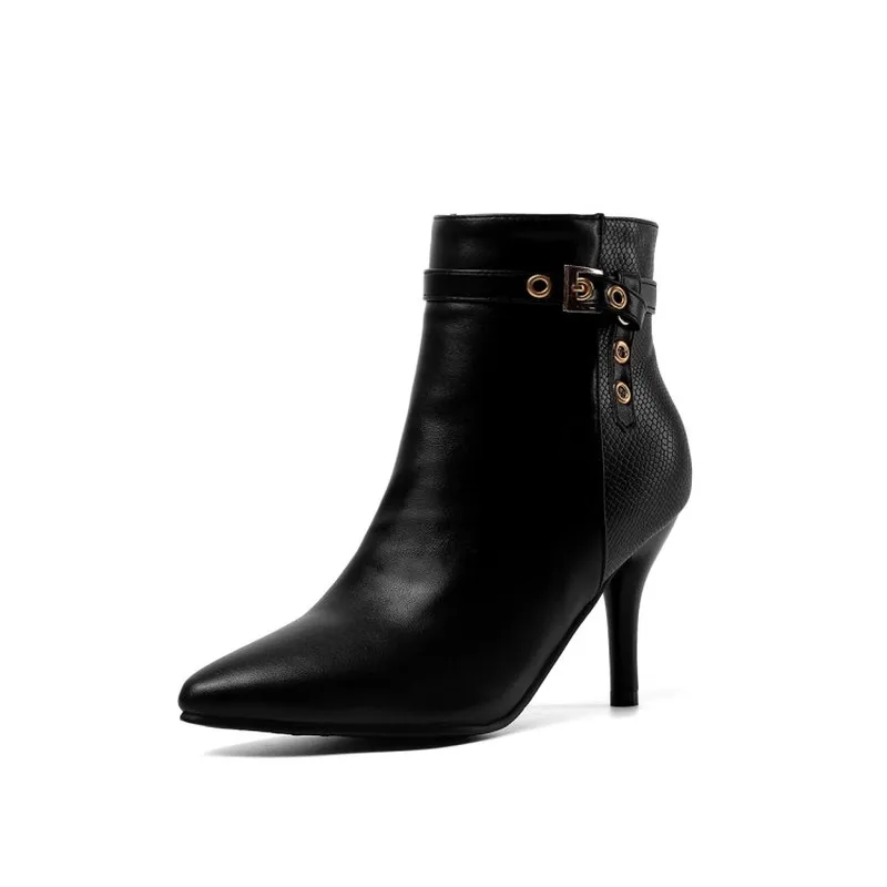 Women's Boots Autumn Winter High Heel Pointed Toe Zip Pu Ankle Thin Mixed-colors 2019 Basic New Sexy Fashion Wine Red Black | Обувь