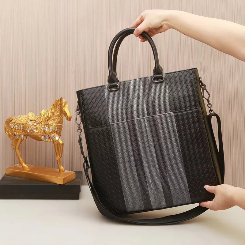 Kaisiludi embroidery men's handbag business leather single-shoulder slant braided men's bag leather briefcase casual computer ba