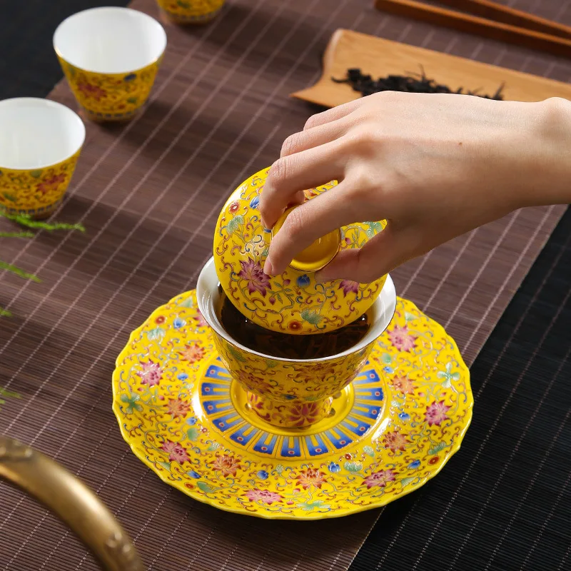 Цветной эмалированный чайный сервиз Gaiwan чайные чашки Традиционная Керамическая