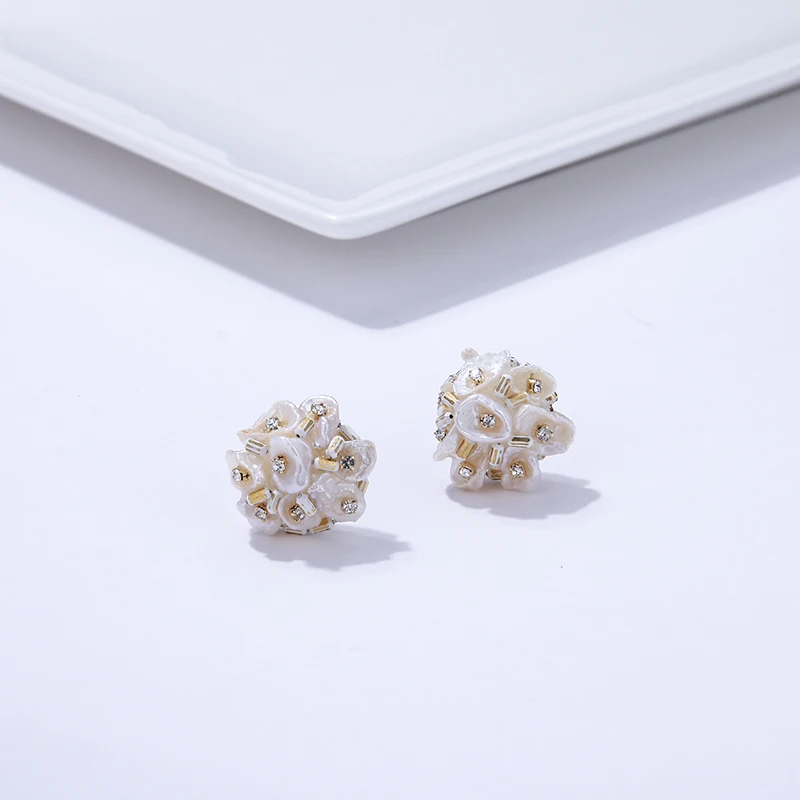 Yhpup Beautiful Trendy Korean Elegant Natural Pearls Stud Earrings Exquisite Flower Baroque Brincos for Bride Wedding Party Gift | Украшения