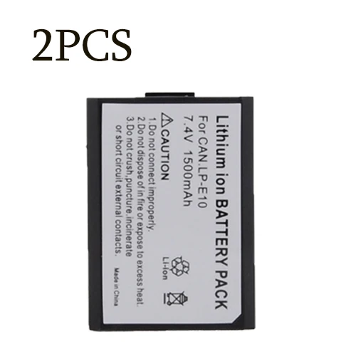 2PCS Высокое качество 7,4 V 1500 мА/ч, литий-ионный аккумулятор LP-E10 батарейный блок камеры LPE10 для цифровой однообъективной зеркальной камеры Canon EOS 1100D, EOS KISS X50, REBEL T3 - Цвет: 2PCS