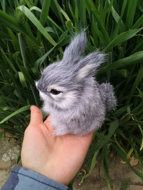 

simulation rabbit about 12x8cm Handmade model,polyethylene&furs gray rabbit Prop,home decoration toy Xmas gift w4112