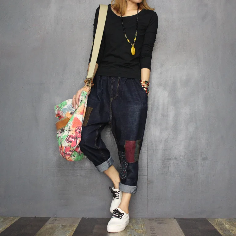 Лоскутное Для женщин джинсы Повседневное царапается Винтаж беленой дикий