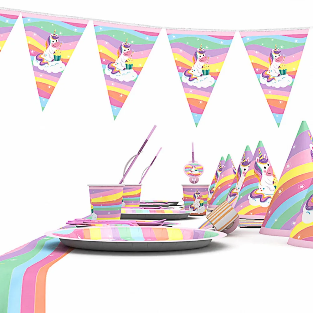 Одноразовые столовые тарелки PATIMATE Unicorn одноразовые бумажные соломинки салфетки